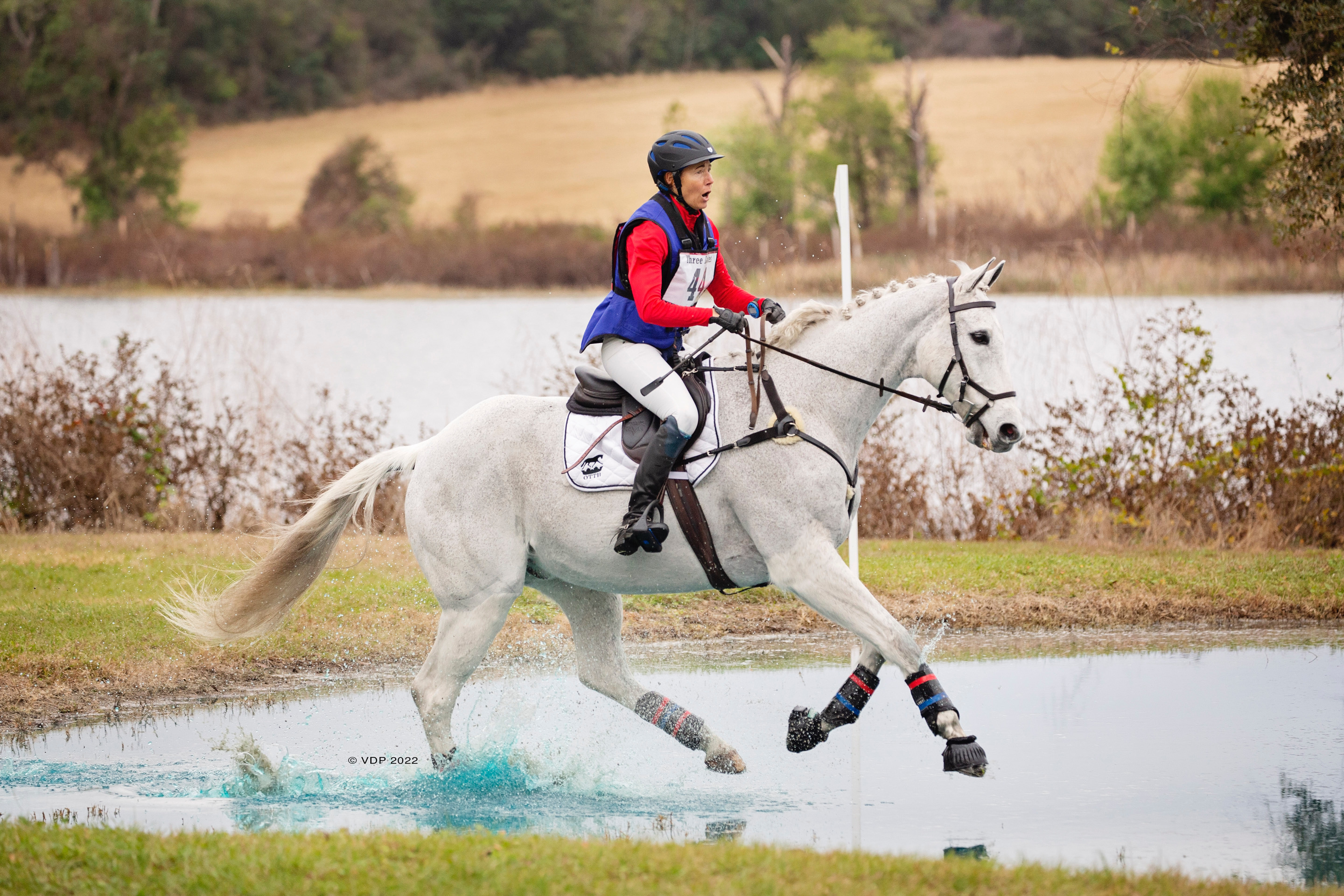 Seventh slide: Rider and horse trotting on water